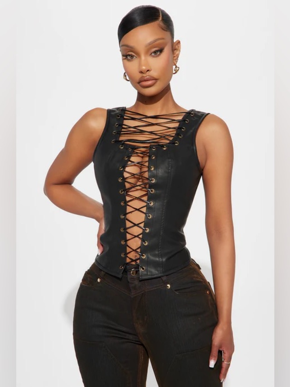 Fashion Nova Perfect Affair Faux Leather Top - Black
